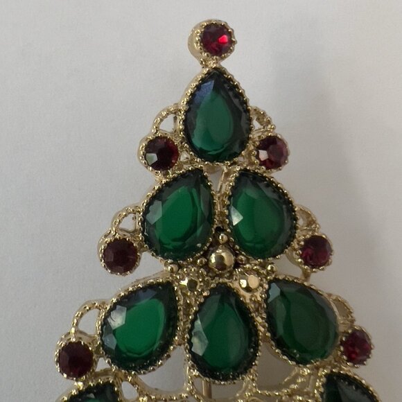 Vintage Trifari Christmas Tree Brooch Lucite Marcasite Gold 2"  New READ - Picture 3 of 6